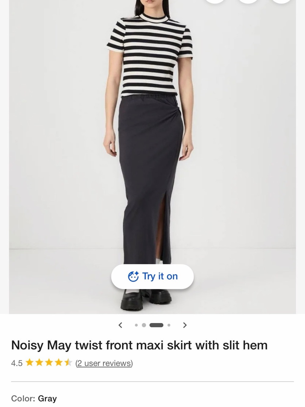 Noisy May Black-Gray Twist Front Maxi Skirt with Side Slit